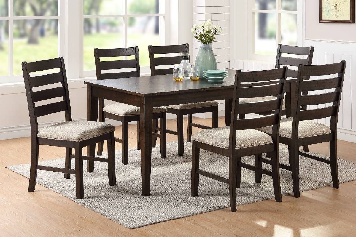 7-PCS DINING SET (Table + 6 Chairs / Wooden Top)