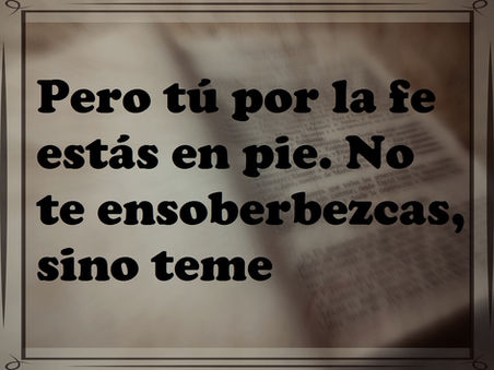 Pero tú por la fe estás en pie. No te ensoberbezcas, sino teme.