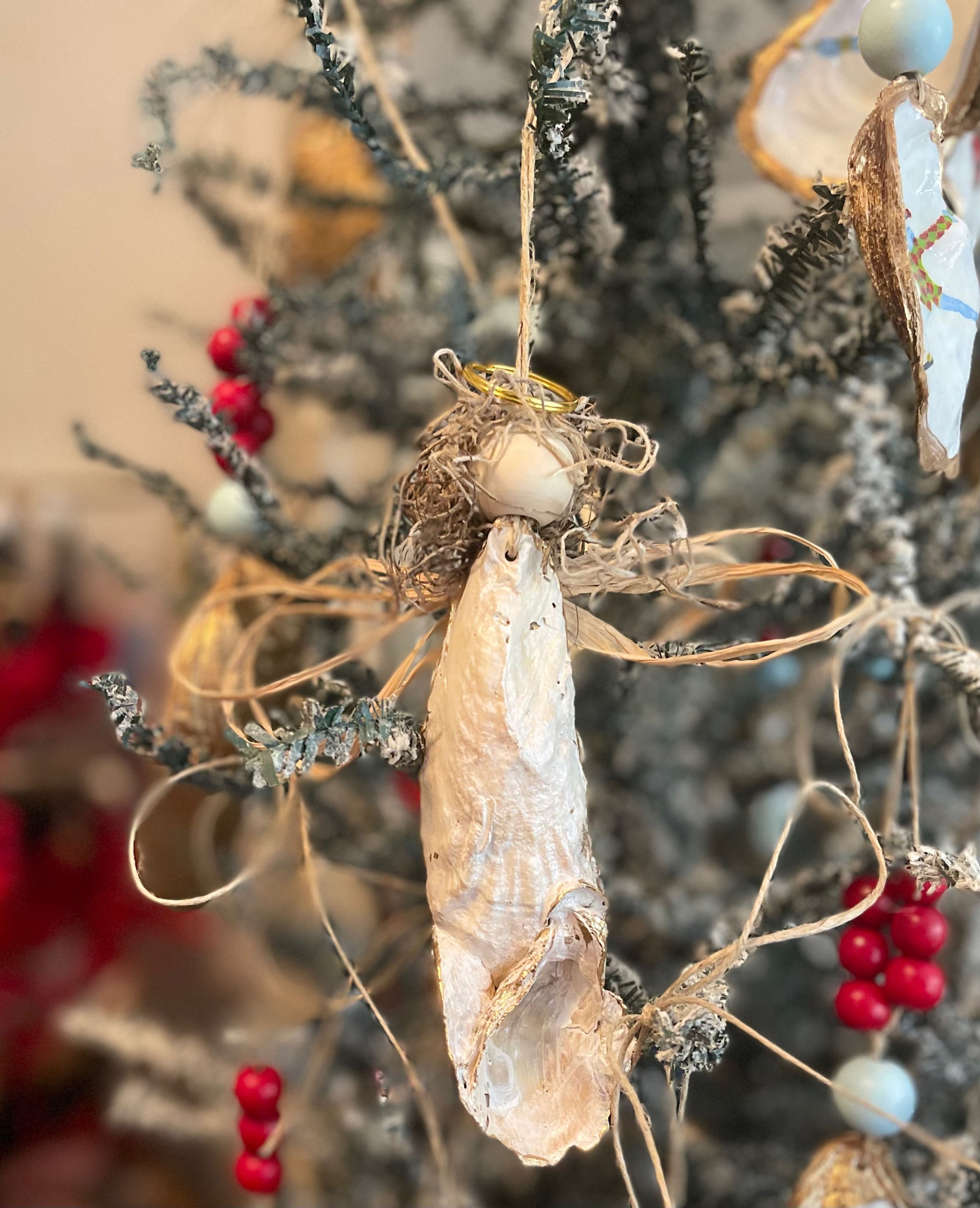 Hand-Painted Oyster Shell Angel Ornament