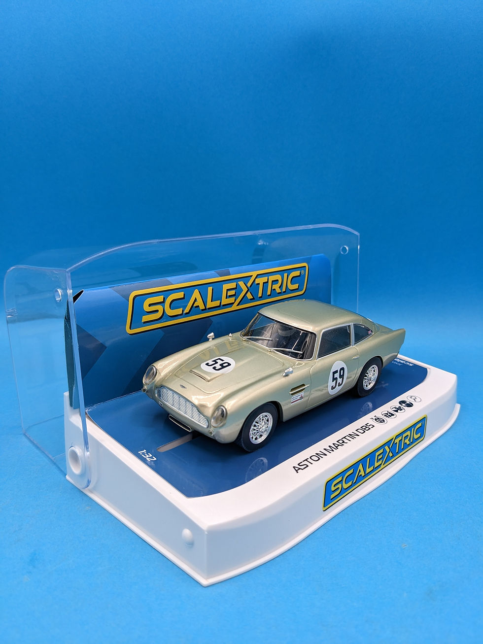 Thumbnail: Scalextric C4166 Aston Martin DB5 White gold AMOC Brands Hatch 2019