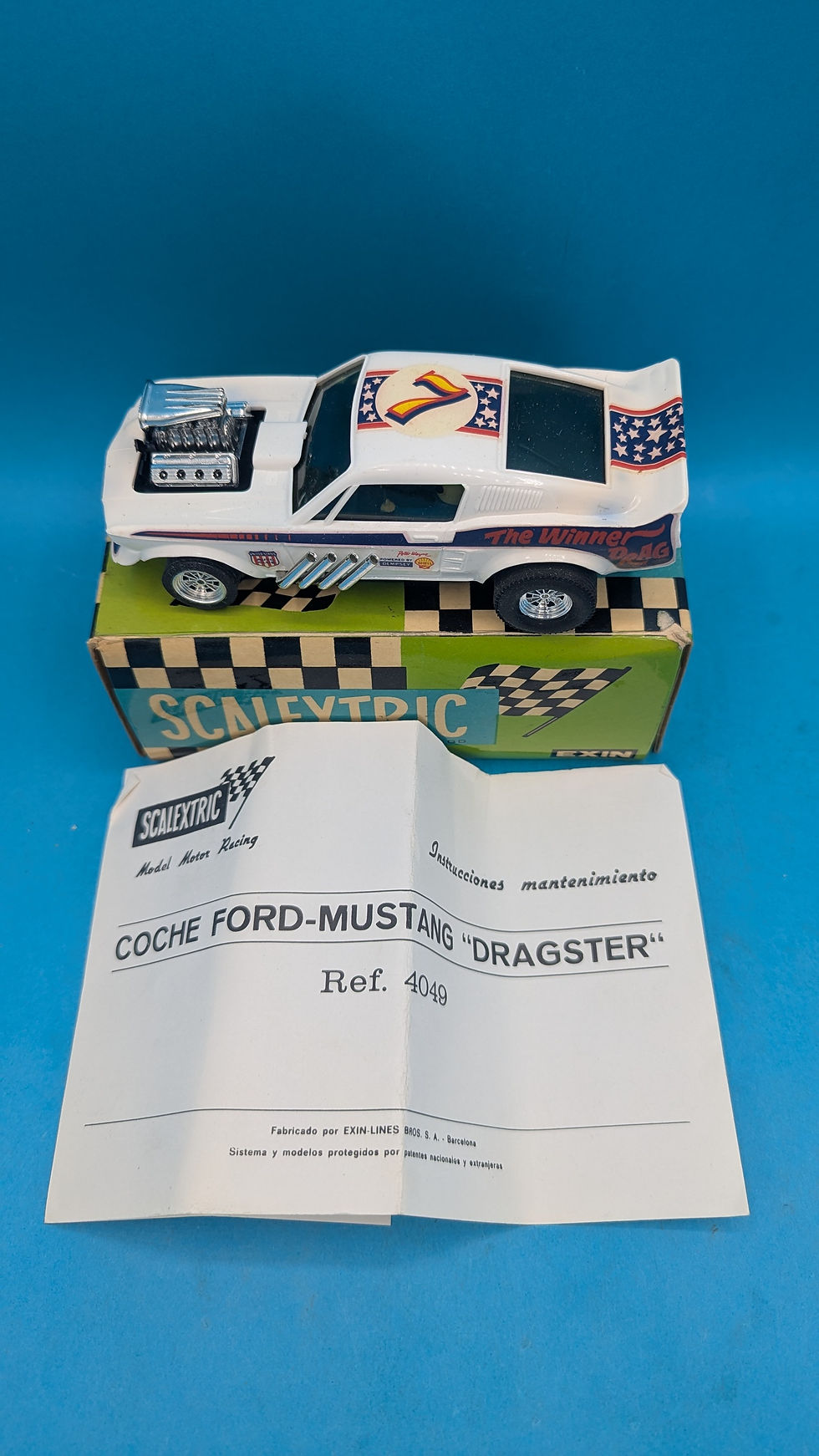 Thumbnail: Scalextric 4049 Ford Mustang "Dragster" in White, New Old Spanish stock