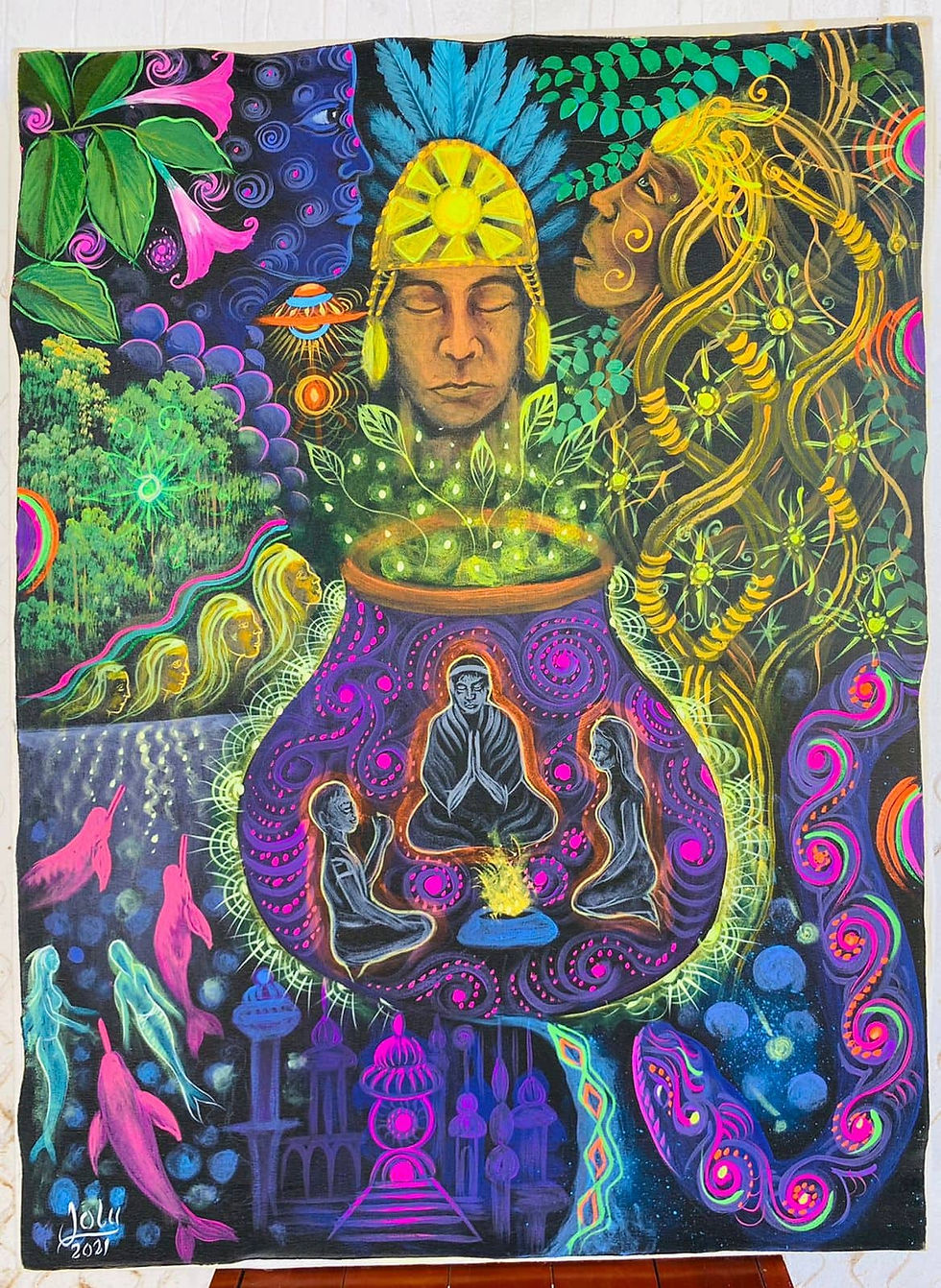 Ayahuasca Vision Painting - Vapor Medicinal by JoLu Amaringo