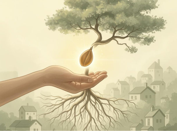 Visual metaphor of legacy impact growing through generations