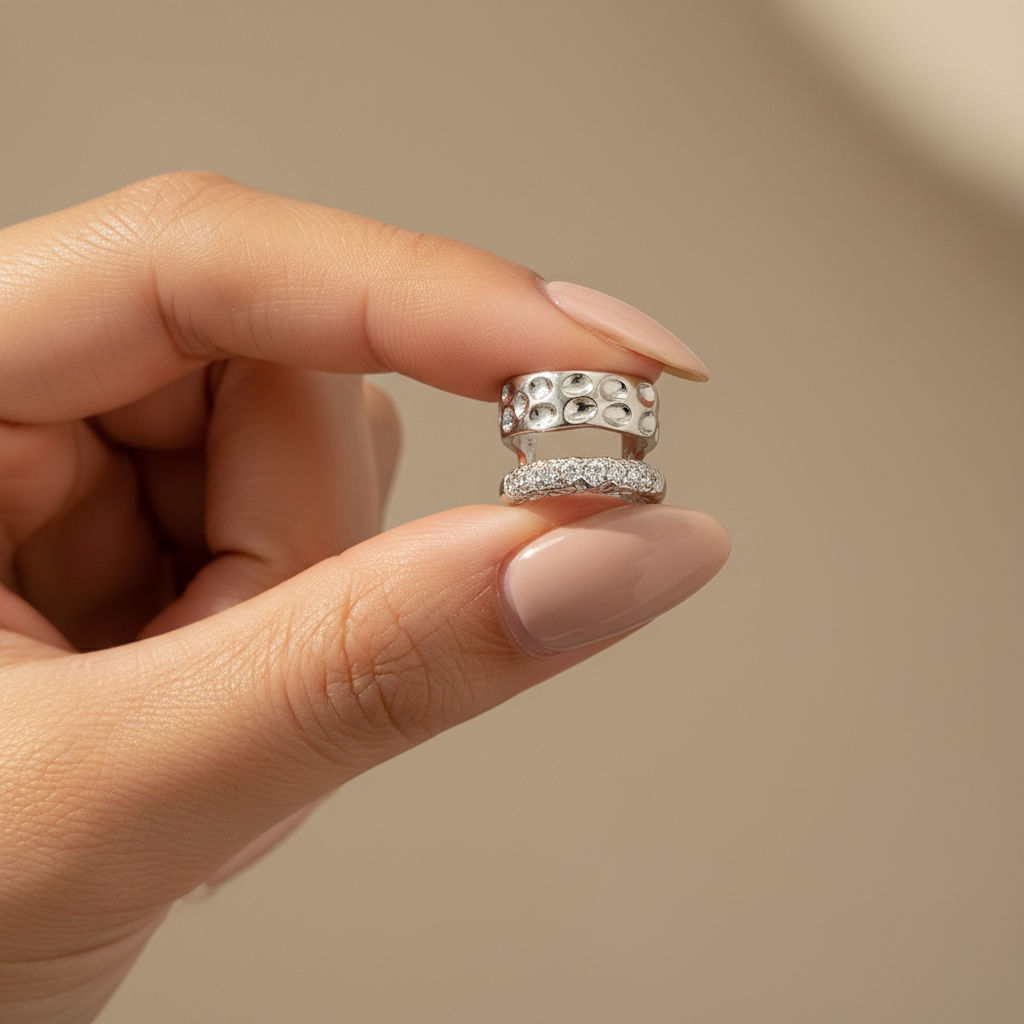 Ear cuff - Vértice Doble Plateado
