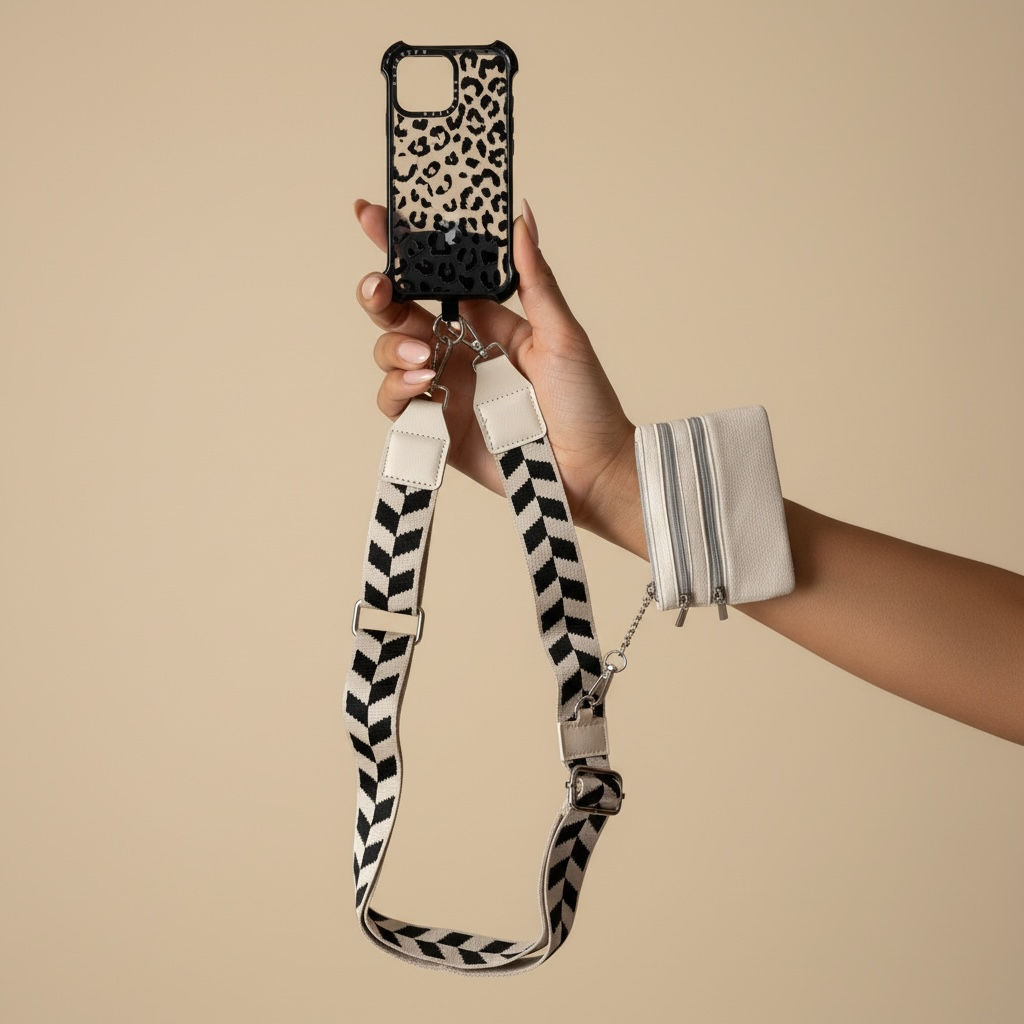 Strap para celular - Blanco & Negro con Mini Bolsa
