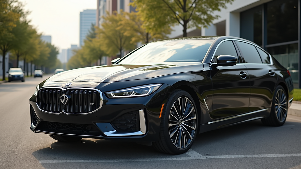Wide angle view of a freshly detailed car parked outdoors