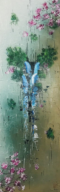 intérieur japonisant ; art contemporain ; acrylique ; brou de noix ; œuvre bombe ; style japonais ; asie