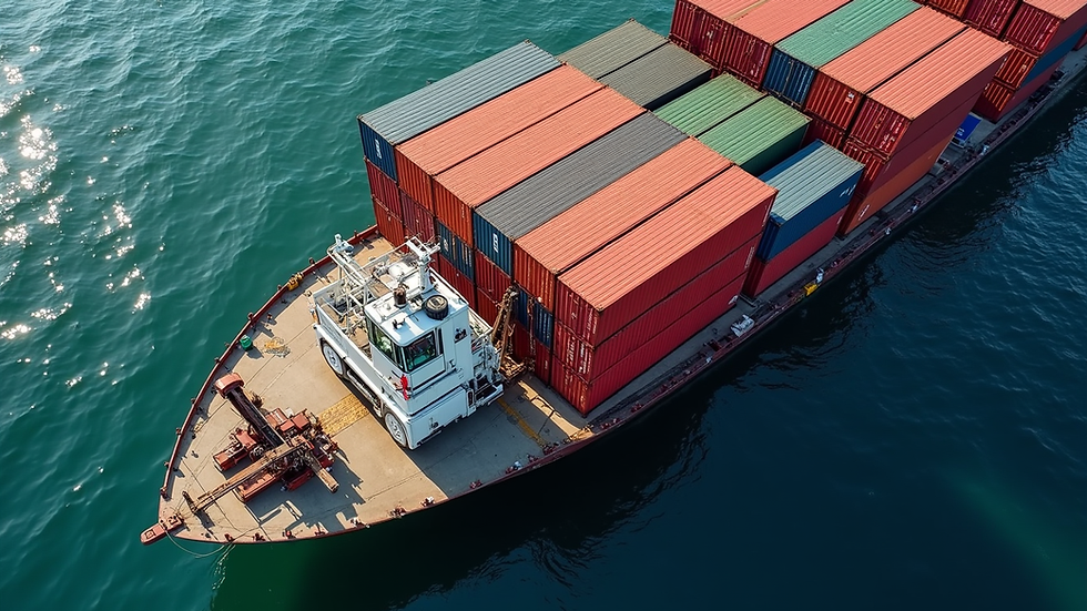 High angle view of a shipping container being loaded at a port