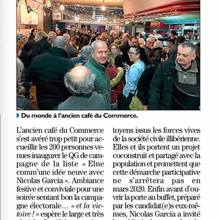 Retour dans l'Indep sur le succès de l'inauguration de la permanence d' "Elne comm'une idée neuve"