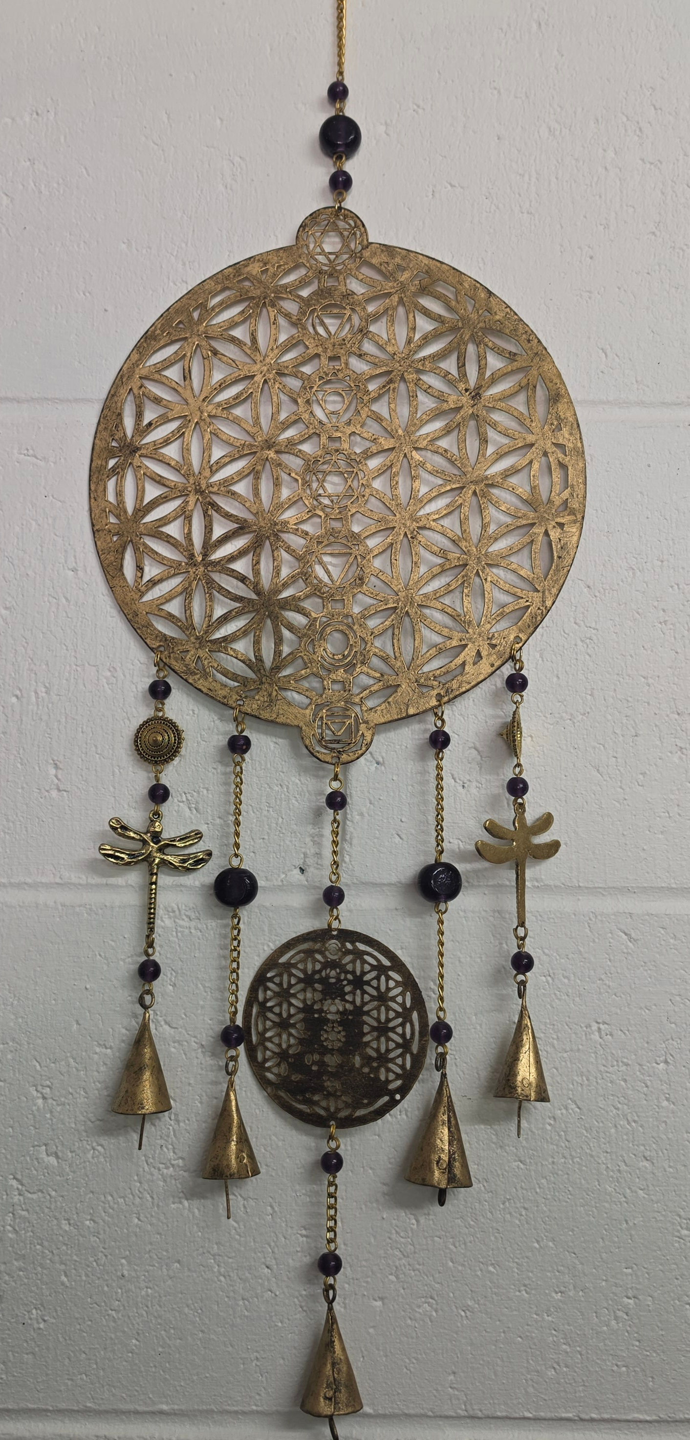 Brass Hanging Bell – Flower of Life Chakra Harmony