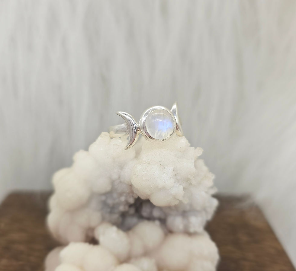 Triple Goddess & Moonstone Sterling Silver Ring Size 9