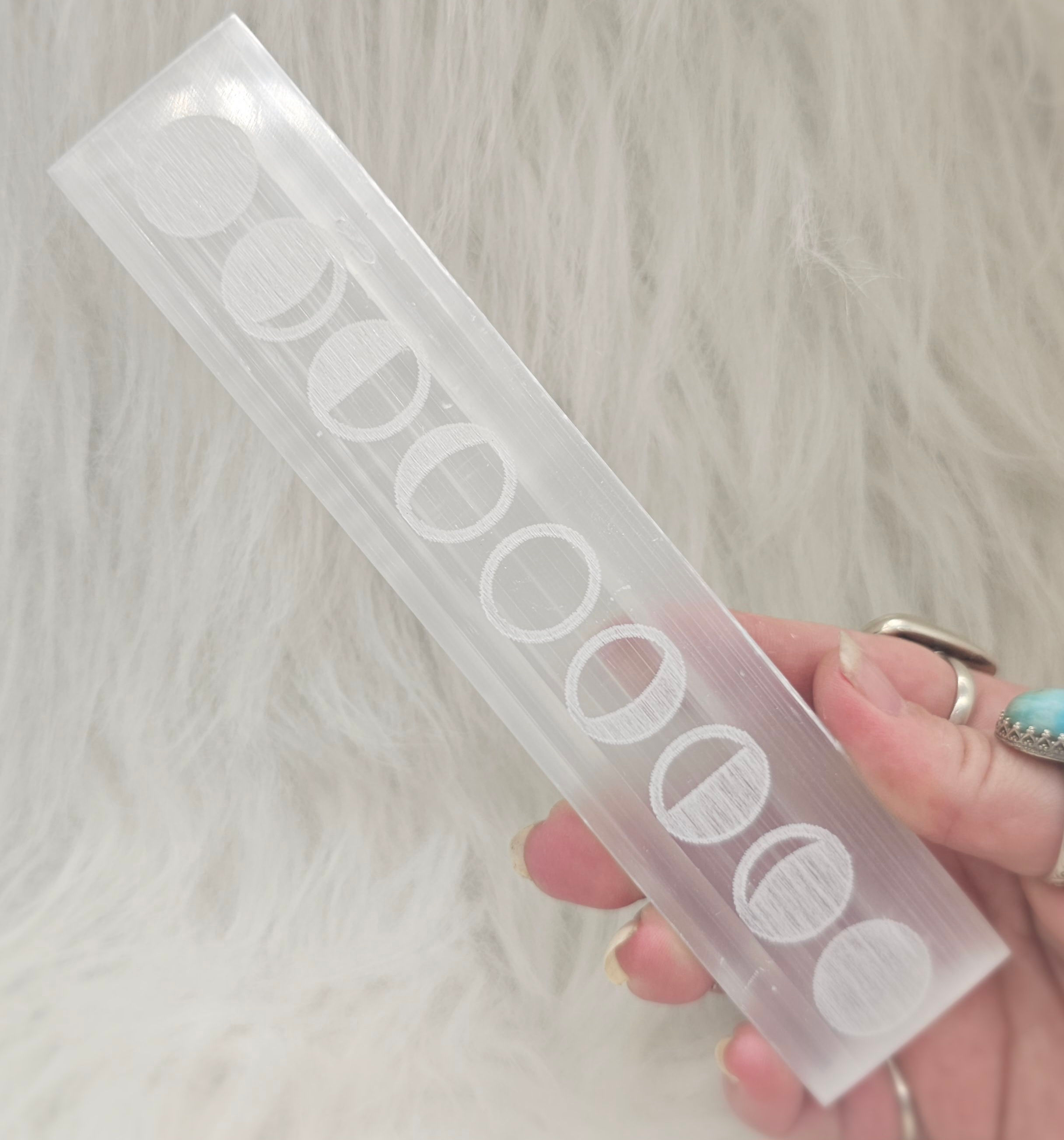 Satin Spar Charging Plate - Moon Phase Ruler 20cm