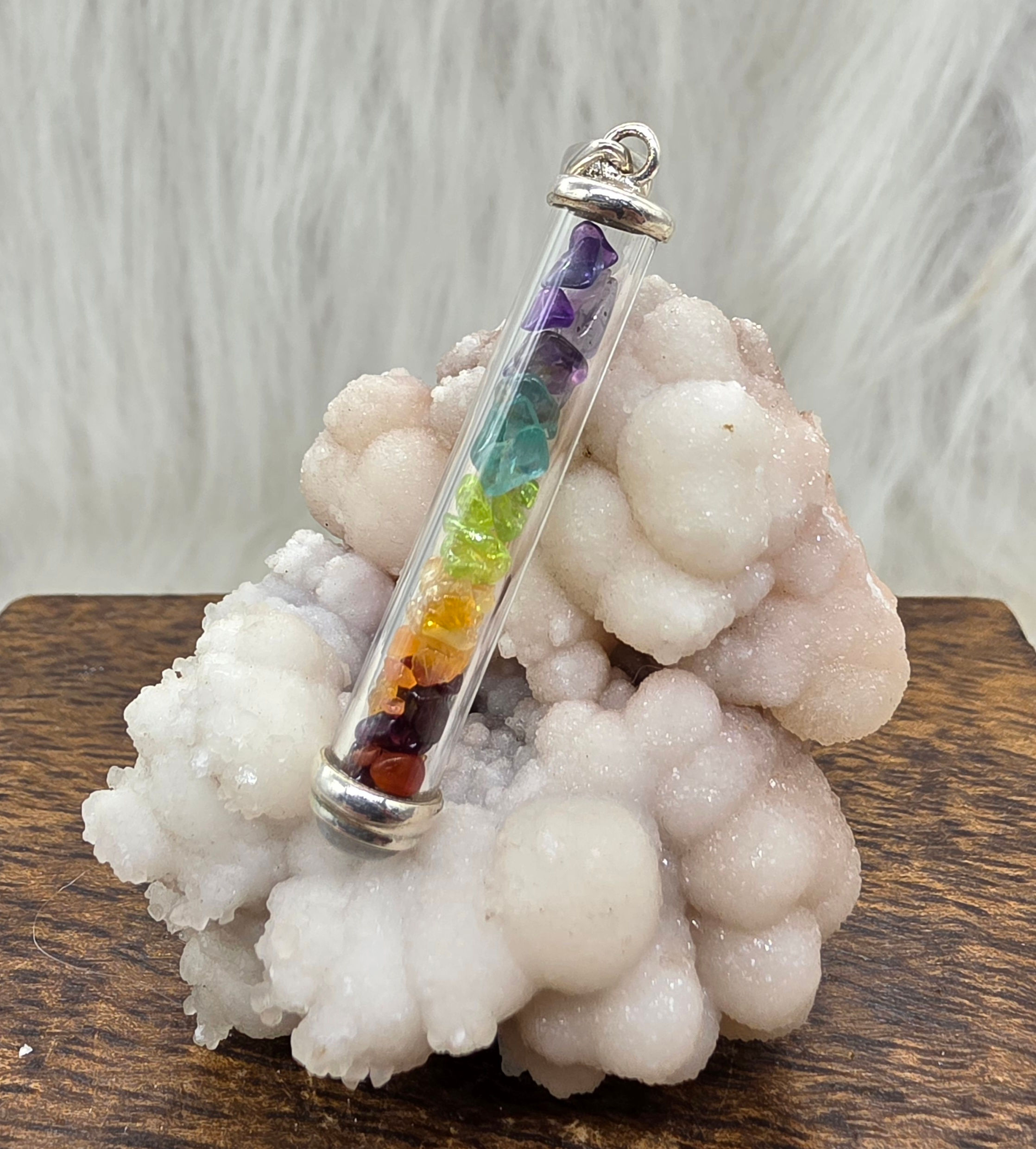 Chakra Crystal Chips Sterling Silver Pendant