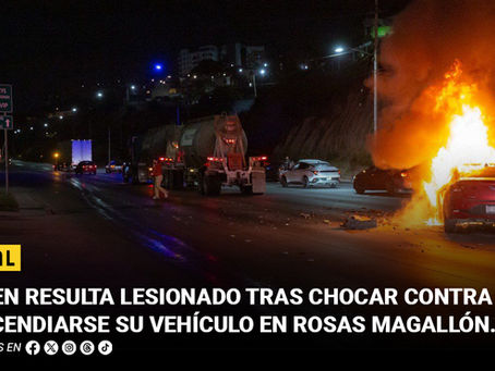Joven resulta lesionado tras chocar contra pipa e incendiarse su vehículo en Rosas Magallón