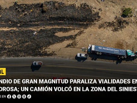 Incendio de gran magnitud paraliza vialidades en La Rumorosa; un camión volcó en la zona del siniestro
