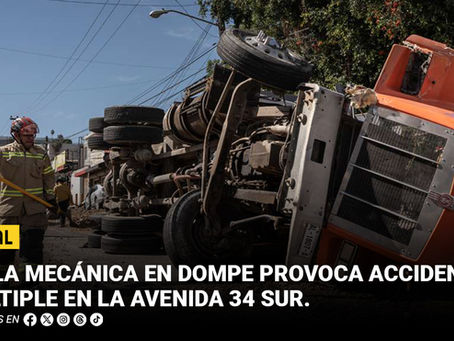 Falla mecánica en dompe provoca accidente múltiple en la avenida 34 Sur