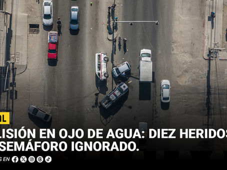Colisión en Ojo de Agua: diez heridos y un semáforo ignorado