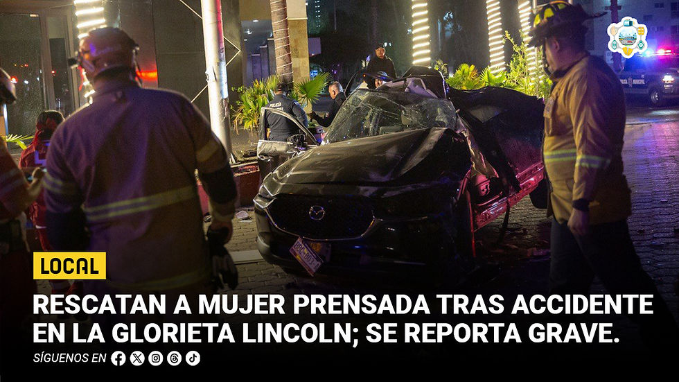Rescatan a mujer prensada tras accidente en la Glorieta Lincoln; se reporta grave
