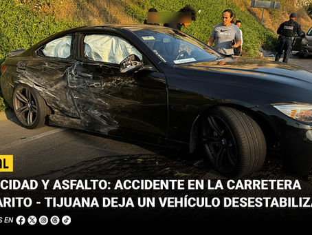 Velocidad y asfalto: accidente en la carretera Rosarito-Tijuana deja un vehículo desestabilizado