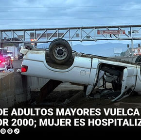 Pareja de adultos mayores vuelca en el Corredor 2000; mujer es hospitalizada
