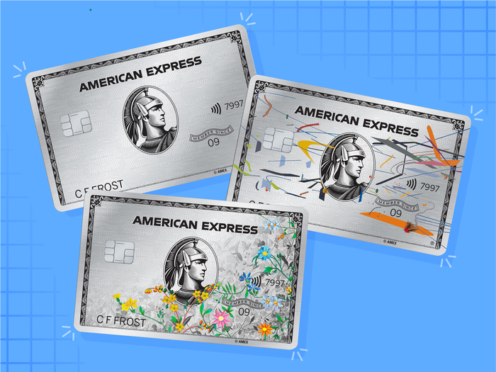 three american express platinum cards of varying designs