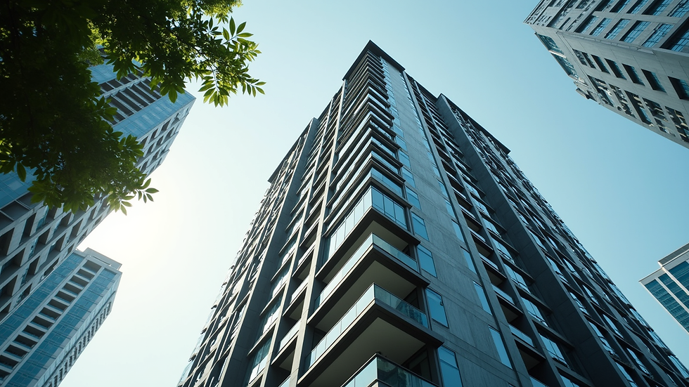 Eye-level view of a modern condominium building in Bangkok