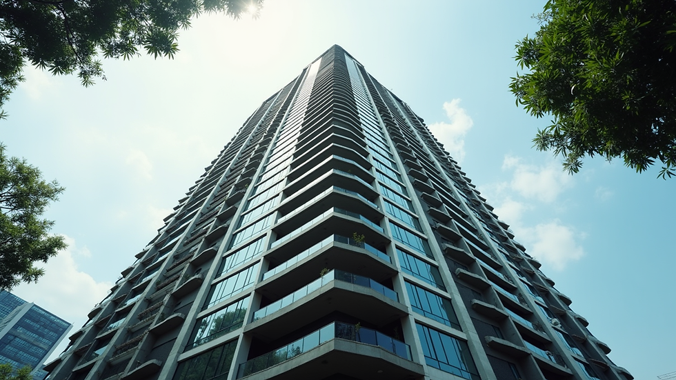Wide angle view of a modern condominium building in Bangkok