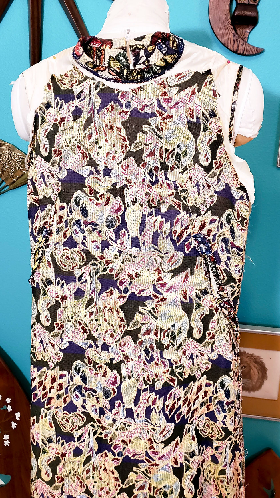 Thumbnail: RARE 1960s Lilli Ann Penny Lane fur stained glass tapestry coat dress set