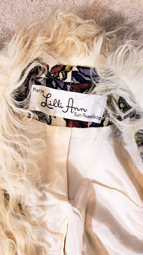 RARE 1960s Lilli Ann Penny Lane fur stained glass tapestry coat