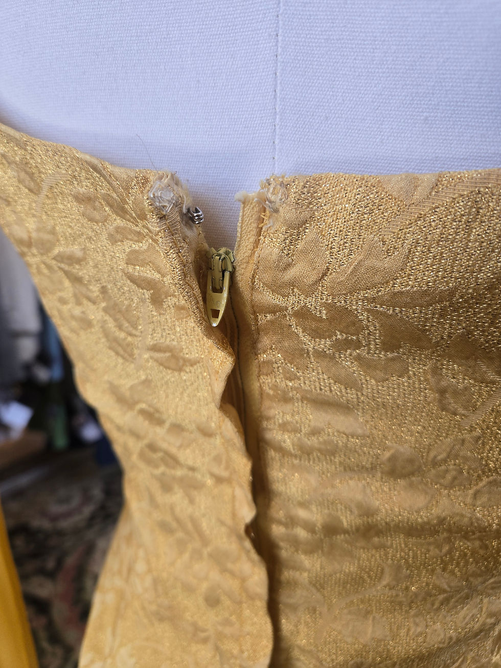 Thumbnail: 1950s Handmade Gold Brocade Cocktail Dress with Double Cape