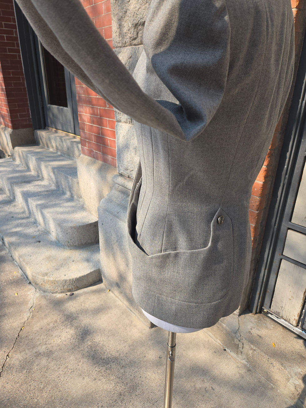 Thumbnail: VTG 1940s Leri Larry Gray Wool Jacket Old Hollywood Notched Collar Tailored Fit 