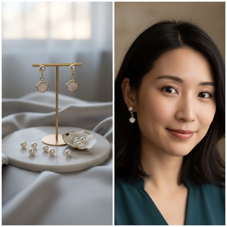 Freshwater Pearl and Mother of Pearl Dangling Earrings