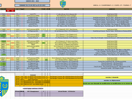 Planning 25/04 au 01/05