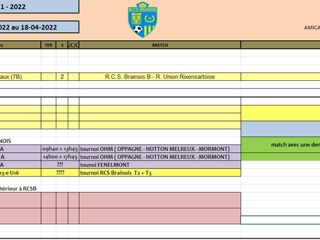 Planning du 11 au 18 avril