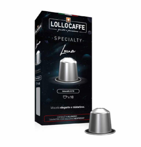 Lollo Caffè Specialty Luna Kaffeekapseln Box und Kapsel.