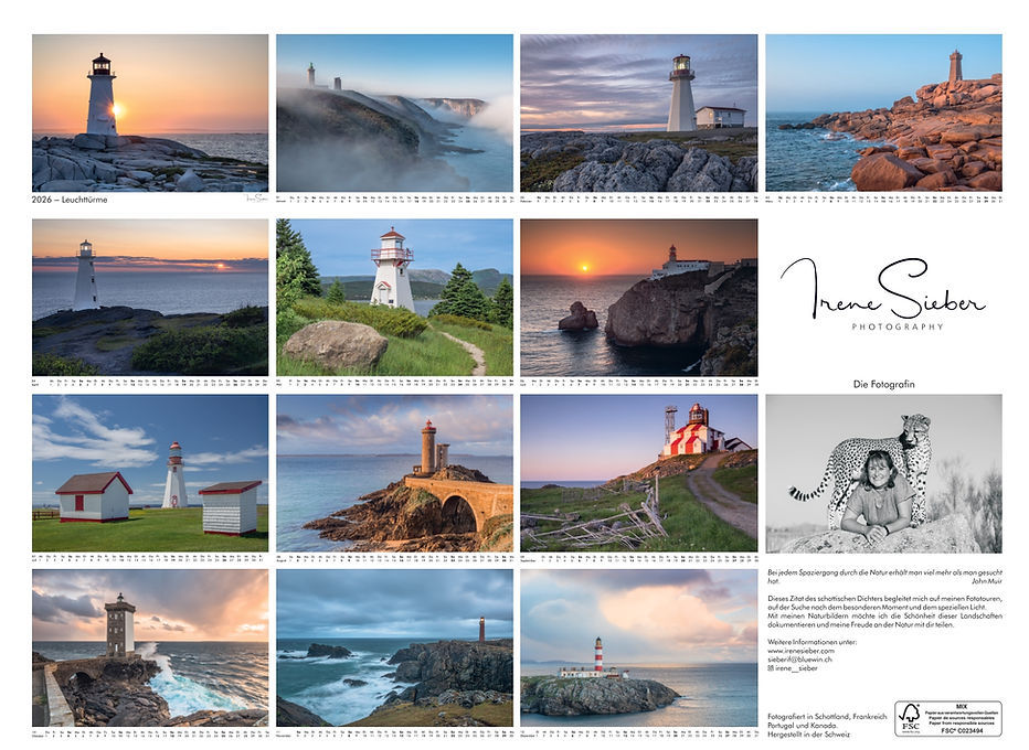 Calendar page overview with lighthouse photos by Irene Sieber