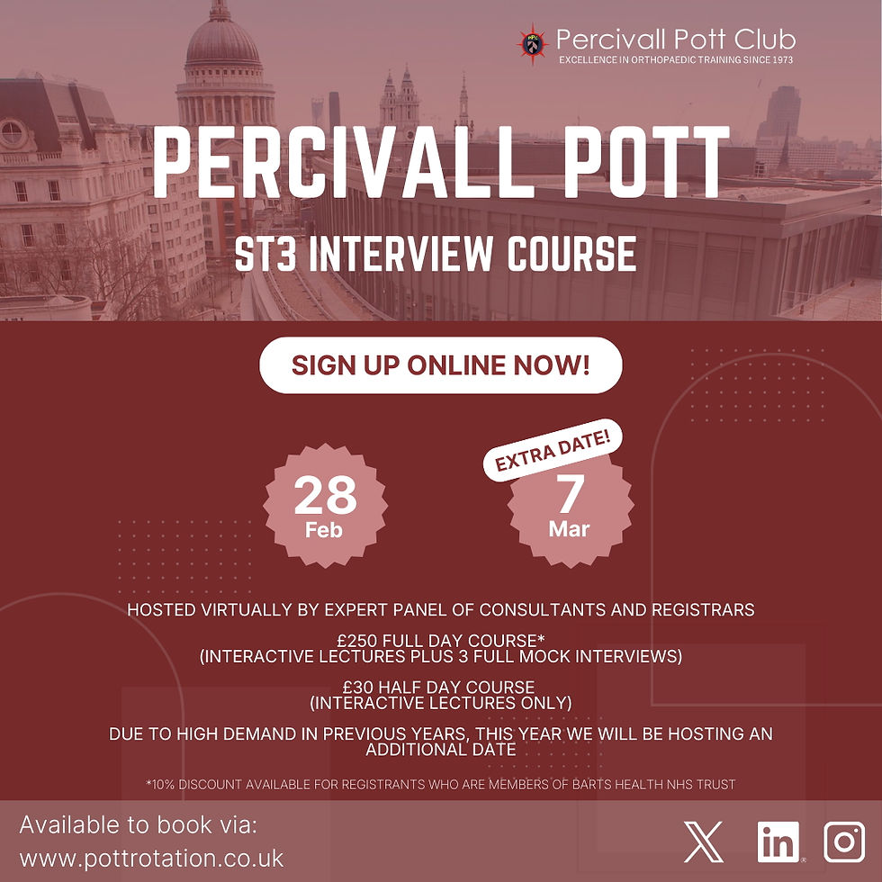 7th March Percivall Pott T&O ST3 Interview Course