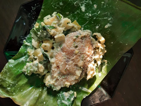 Seer Fish Wrapped in a Banana Leaf (with Raw Mango and Coconut Milk)