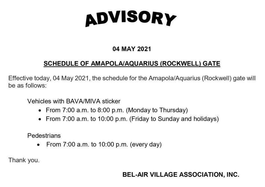 Amapola/Aquarius (Rockwell) gate schedule