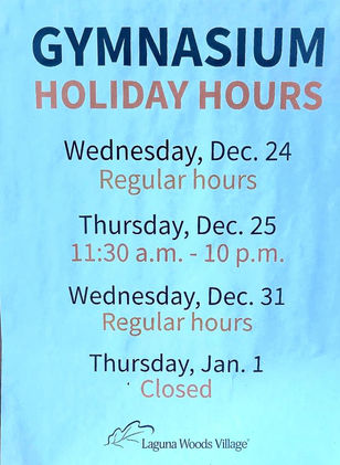 GYMNASIUM HOLIDAY HOURS