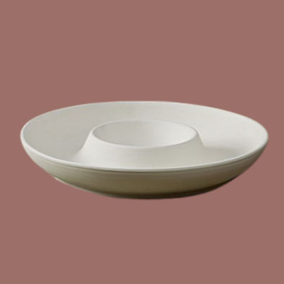 Miniature : Plateau apéro en faïence à peindre.  Ø : 30.5cm, H : 6cm.