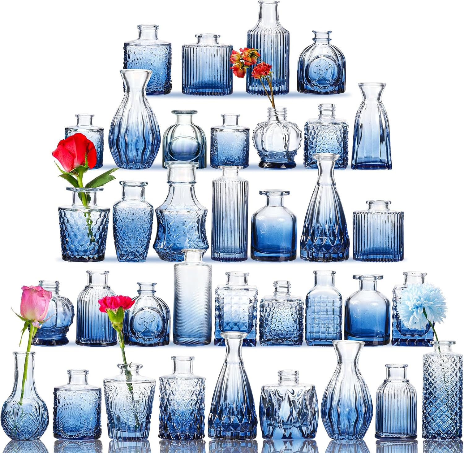 Vintage look blue bud vases in multiple sizes
