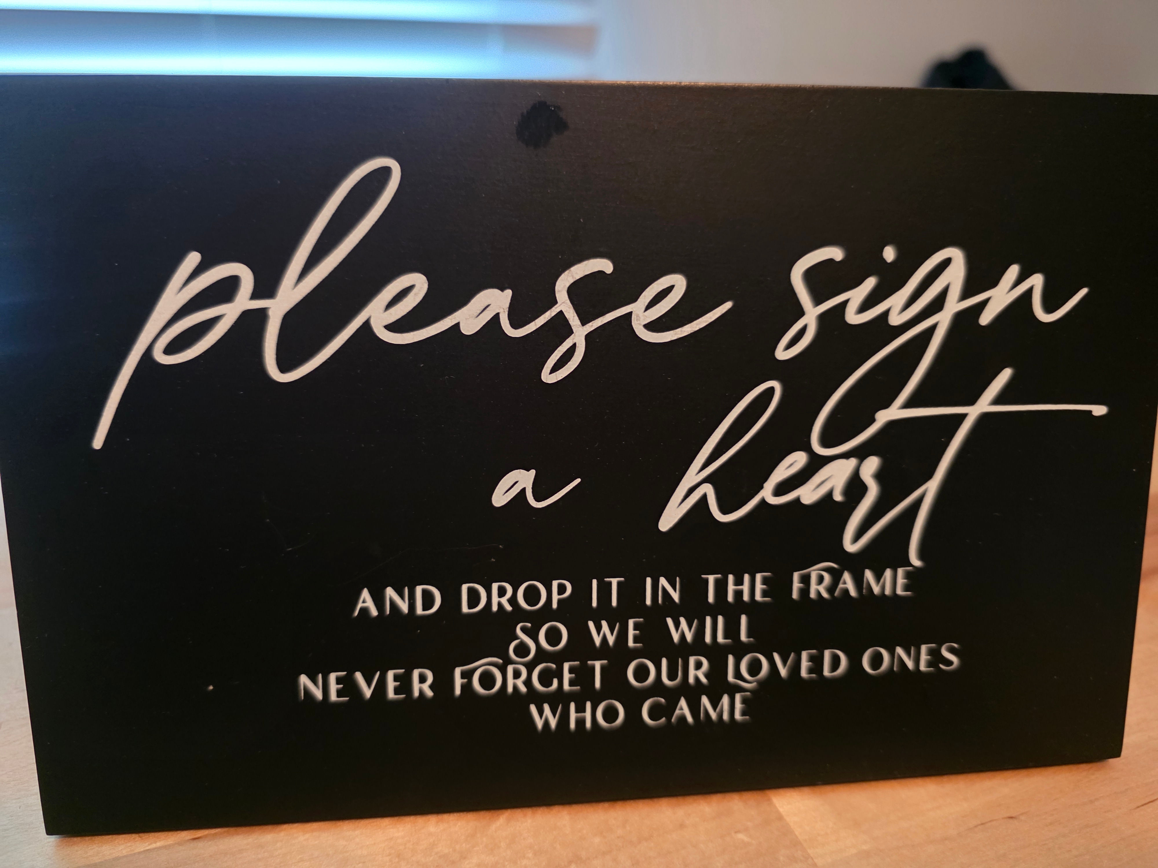 Black Wooden "Please sign a heart" sign for guest book