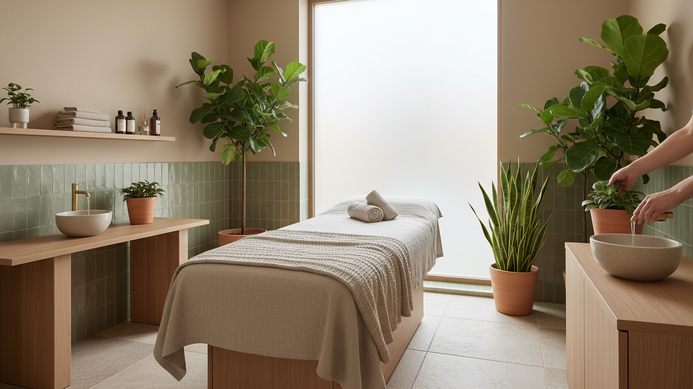 Eye-level view of a modern wellness center room prepared for hydrocolon therapy