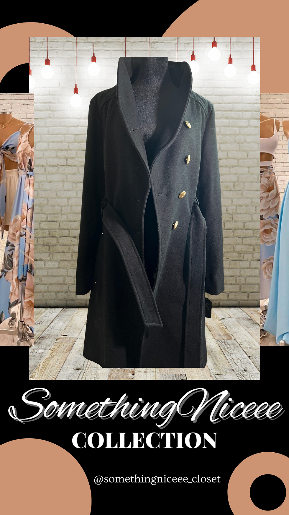 Thumbnail: Guess Belted Wool Coat with Gold Button and Zipper Detail