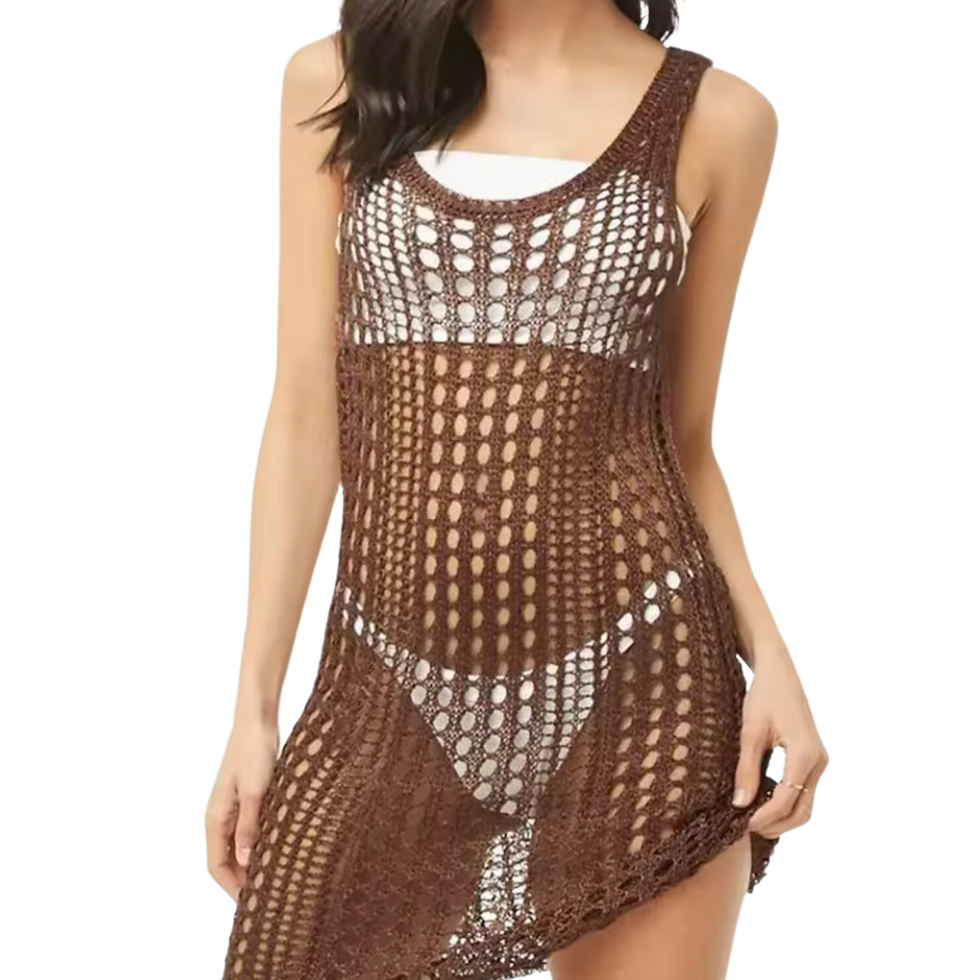 Thumbnail: Knitted Sleeveless Women Summer Beach Wear Mesh Dress Crochet Cover Up | L