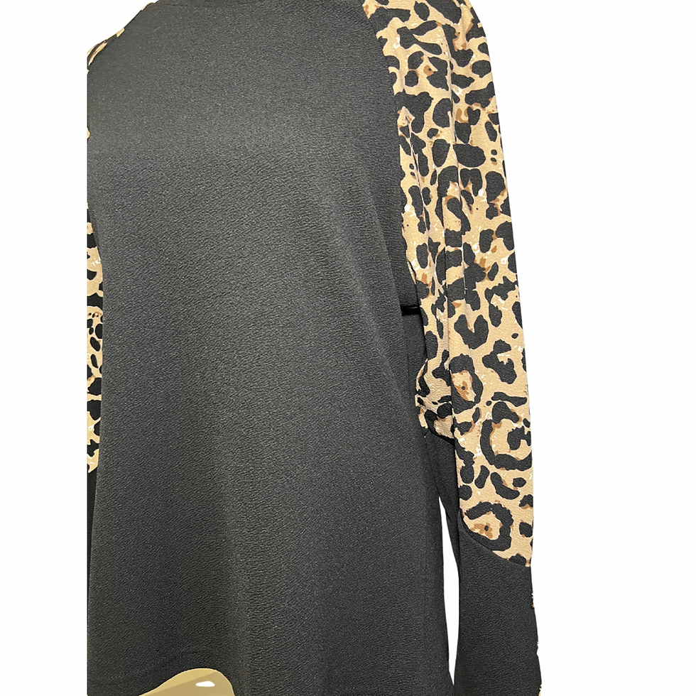 Thumbnail: SHEIN Long Sleeve Black Top with Leopard Sleeves and Gold Button Detail | Size L