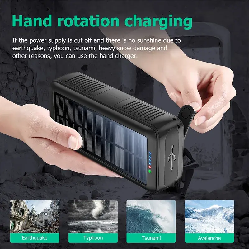 Hand Crank Solar Power Bank LED Flashlight & SOS Emergency Light