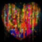 An extra large 170 x 170 cm Abstract heart painting on canvas by famous South African artist Munro. Colourful vertical ribbons of magenta, yellow, orange, light blue, white, cobalt and red in the shape of a heart set against a black background. The painting is rich in texture, colour and passion. The painting is at de Stijl Gariep Hotel in Gariepdam.