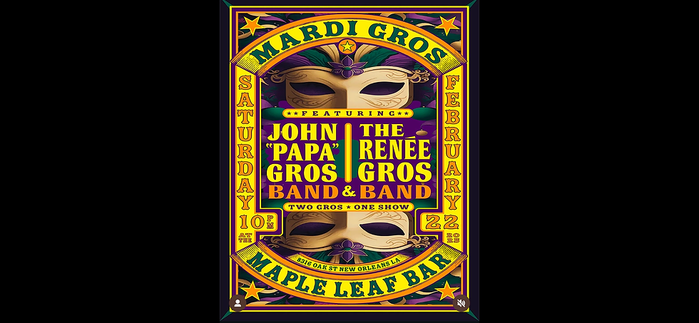 Mardi GROS featuring John “Papa” Gros Band & The Renée Gros Band 10PM $25 Adv